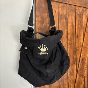 Stussy Vintage Mid-90s Messenger Crossbody Bag Black GUC Embroidered